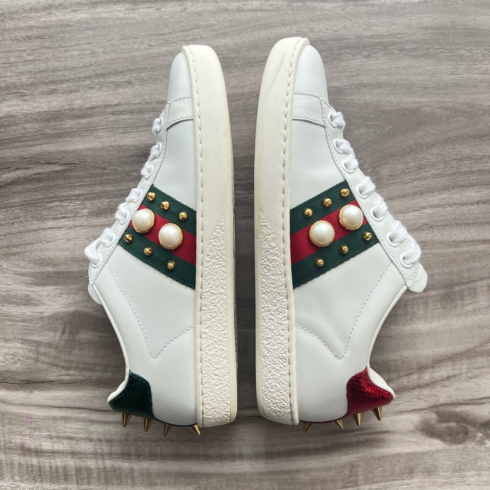 Gucci Ace Faux Pearl Sneaker Size 5 Women’s - Picture 3 of 10
